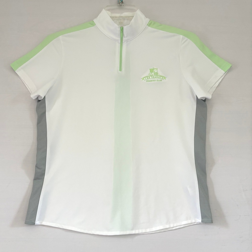 FootJoy Womens Seagate Country Club 1/4 Zip Golf Polo Shirt White Green Medium